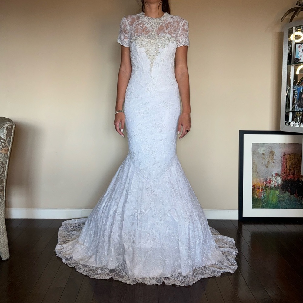 Farage Paris white lace wedding dress